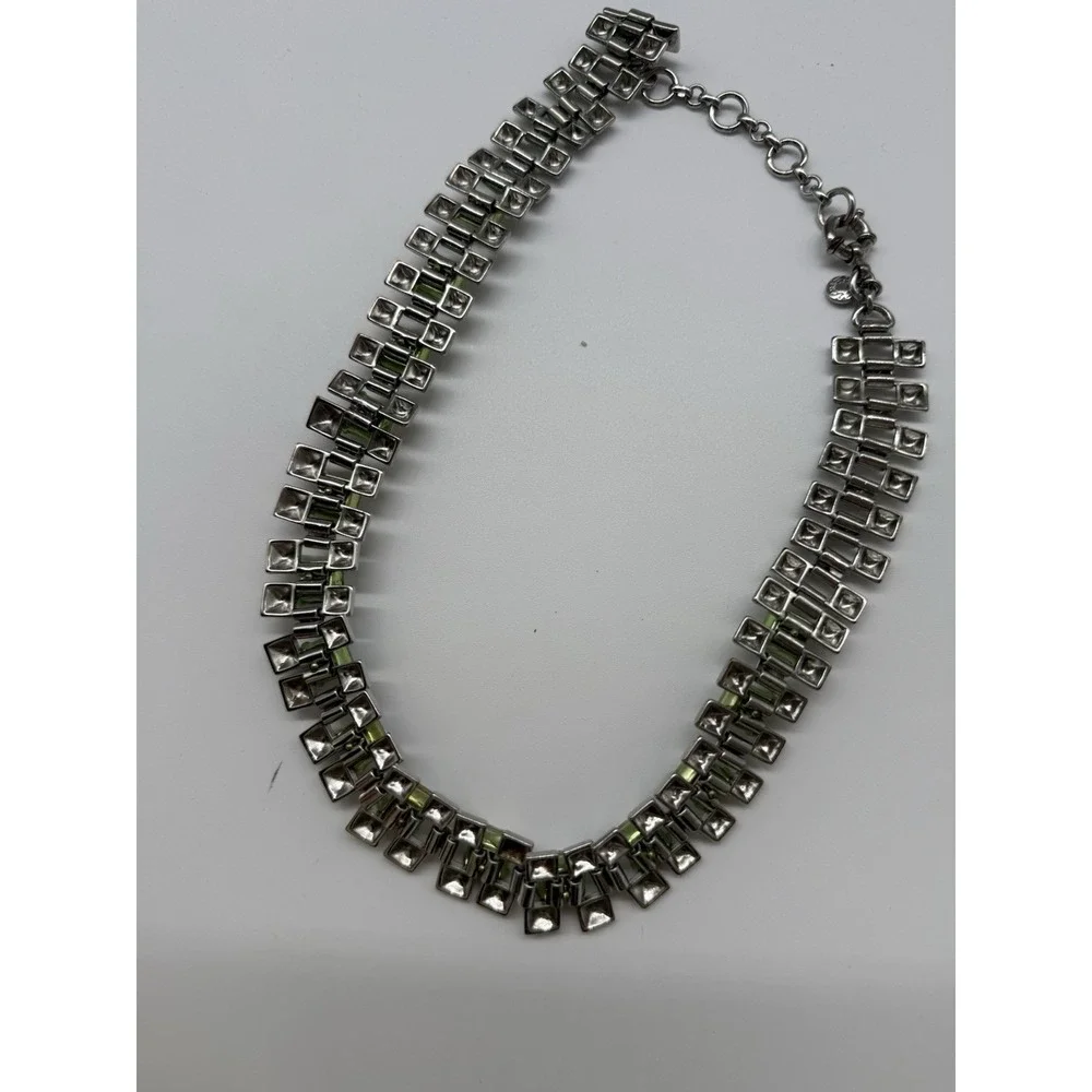 J.Crew Crystal Grid Chain‎ Statement Necklace Iridescent Silver Rhodium Plated